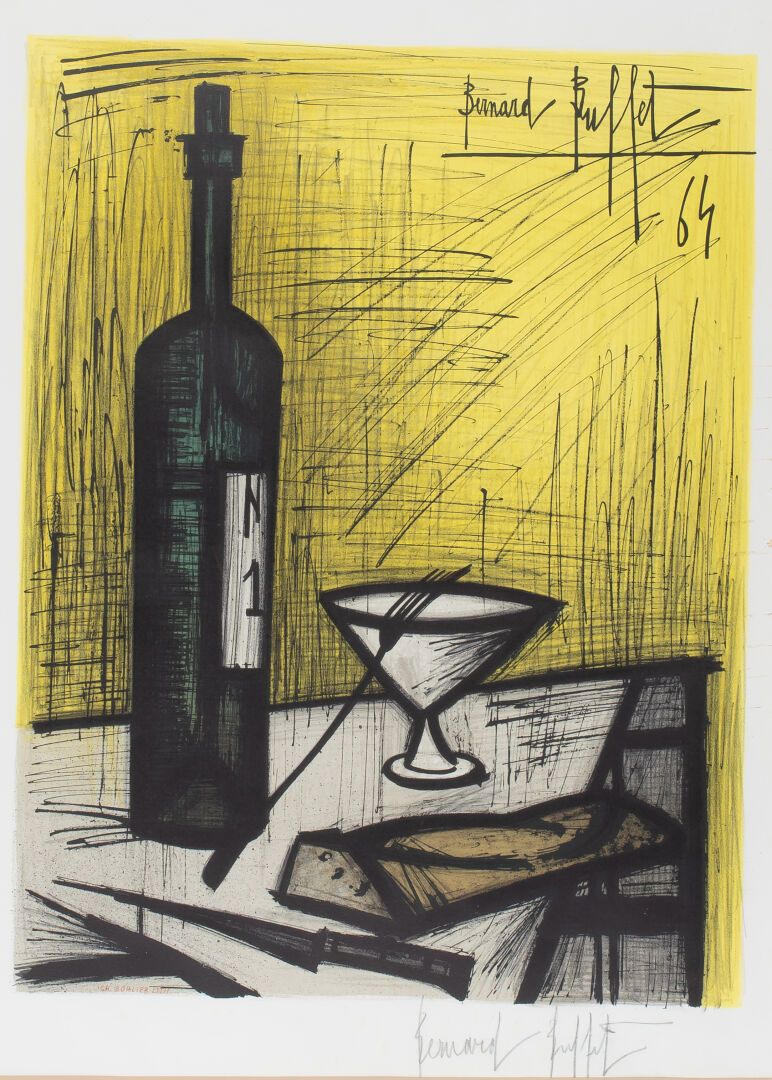 Null Bernard BUFFET (1928-1999) 
Still life with a bottle
Lithograph on paper
Si&hellip;