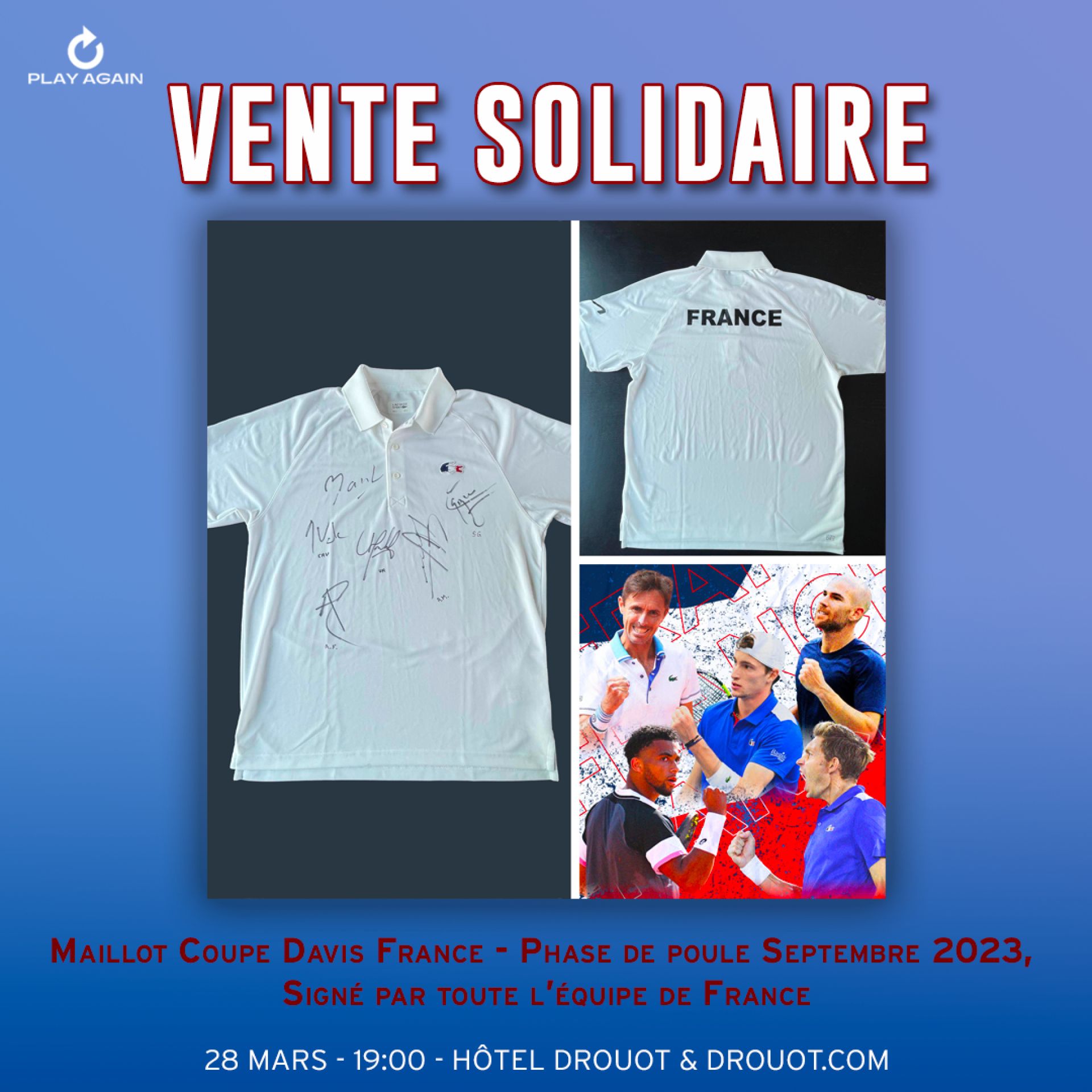 Null Davis Cup France jersey - Pool phase, September 2023, signed by the entire &hellip;