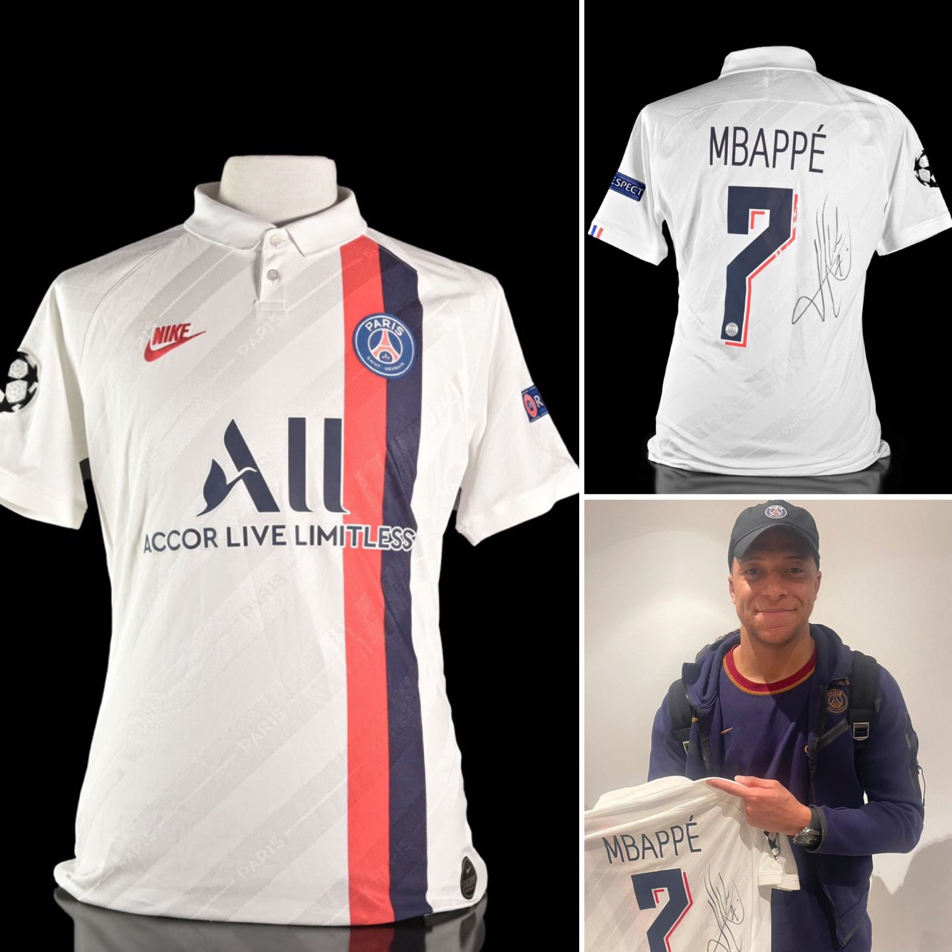 Null 2019 Champions League match shirt worn and signed by Kylian Mbappé - PSG, 2&hellip;