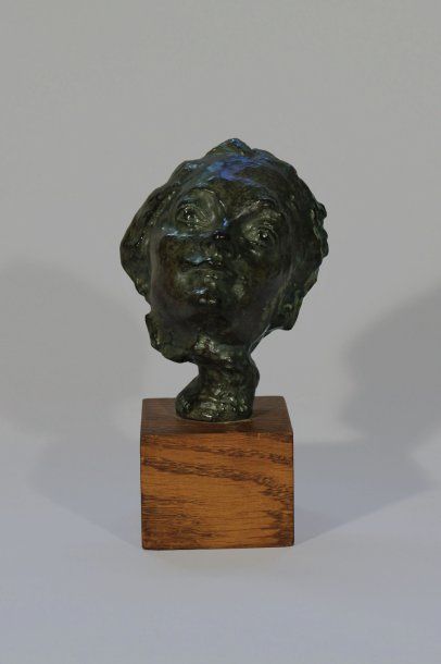 RODIN Auguste (1840-1917) "Masque de femme au nez retroussé, circa 1885", Bronze&hellip;