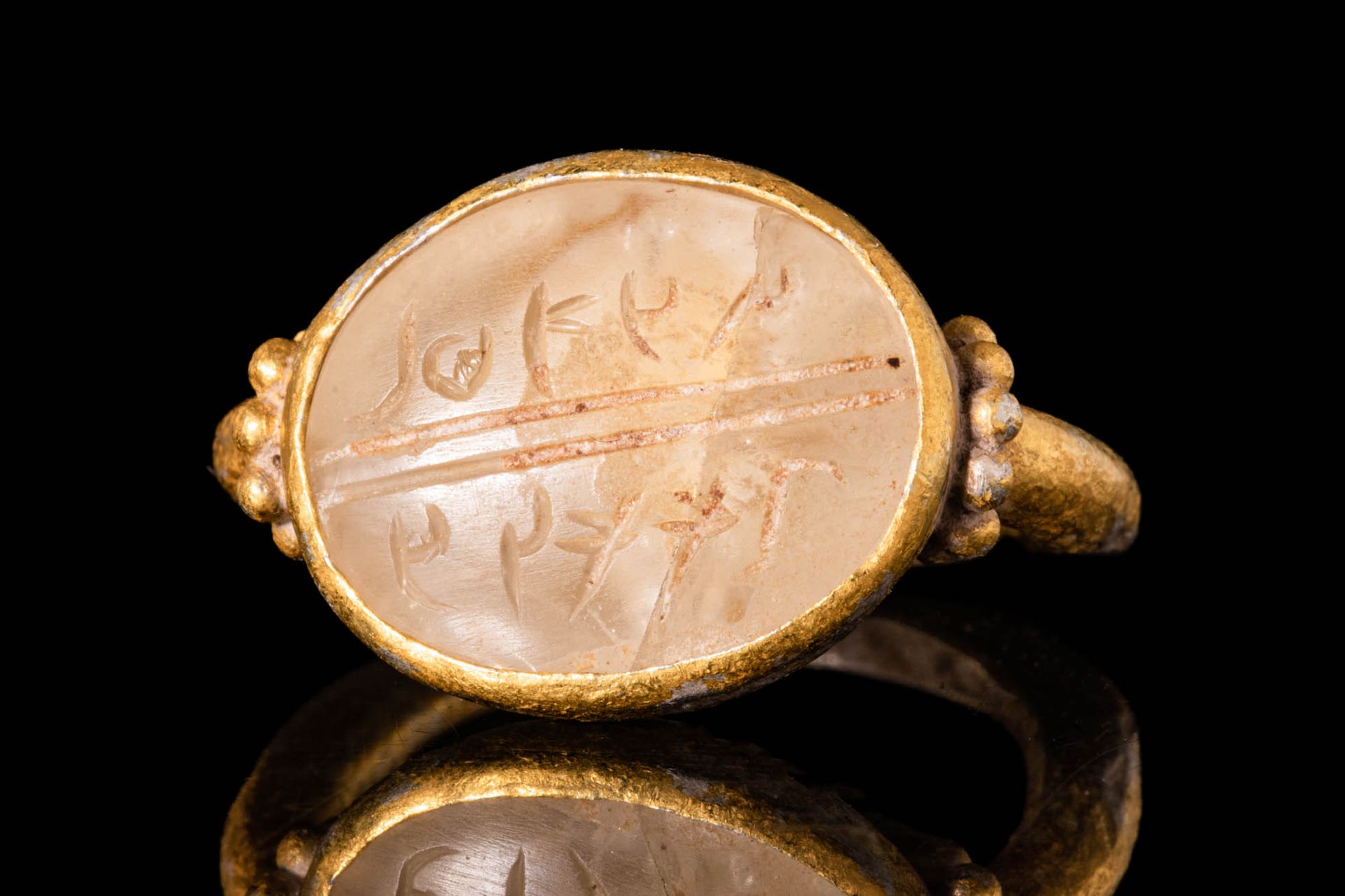 HOLY LANDS SILVER-GILT RING WITH ROCK CRYSTAL INTAGLIO WITH ARAMAIC INSCRIPTION &hellip;
