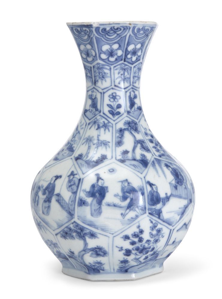 Null Achteckige Vase aus chinesischem Porzellan, blau-weiß, "Romanze der Westlic&hellip;