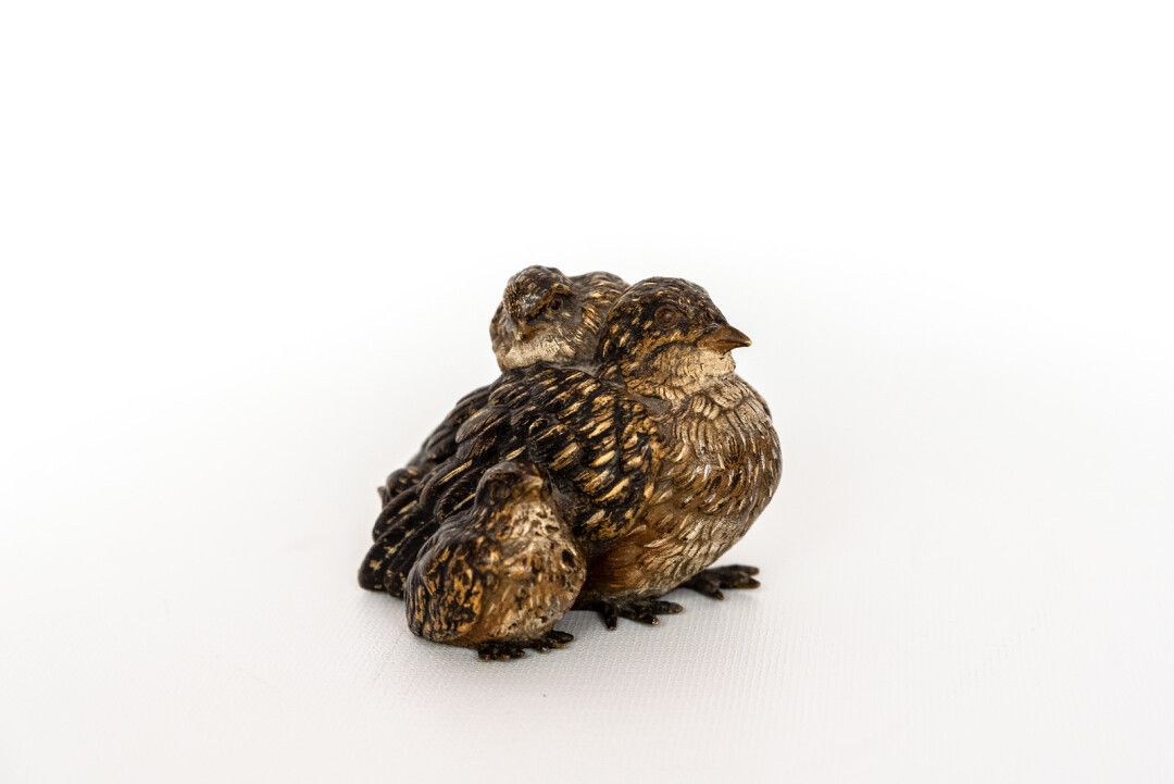 OISEAUX Famille d'oiseaux en bronze polychrome dit de Vienne fin XIXème siècle, &hellip;