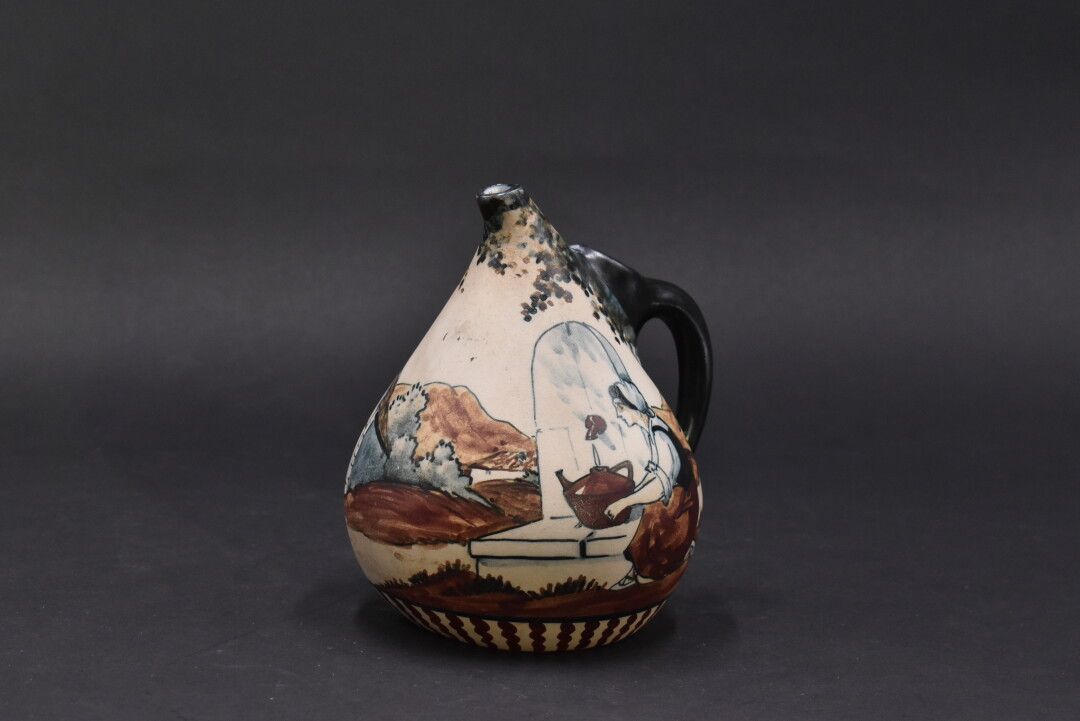 Null J. BERNA - CIBOURE. Jarra de cerámica con cuerpo ovoide y asa lateral despr&hellip;