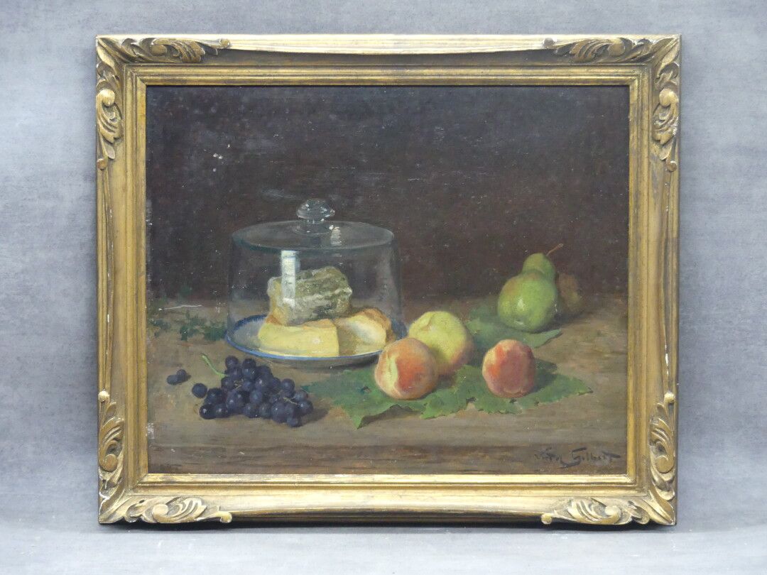 Null 维克多-吉尔伯特（巴黎1847年-1933年）静物，面板油画，右下方有签名。尺寸：38 x 46 厘米