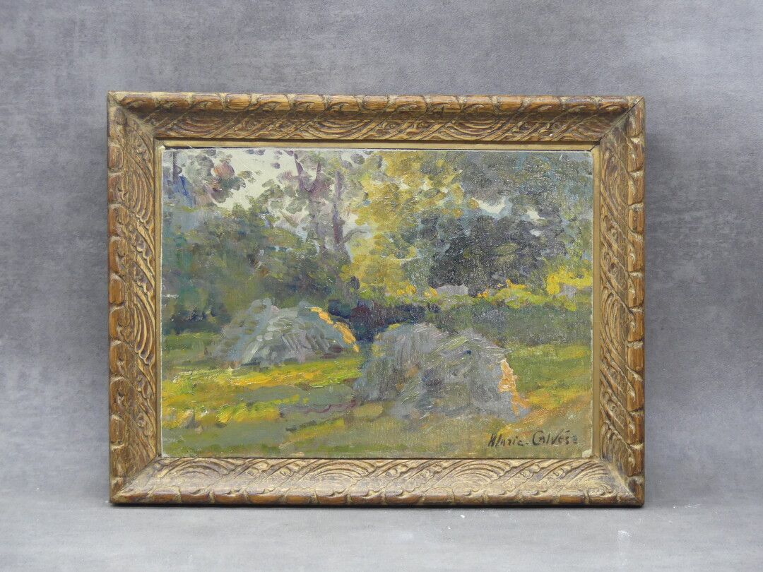 Null Marie Didière CALVES (1883-1957) Paysage, huile sur panneau, Signé en bas à&hellip;
