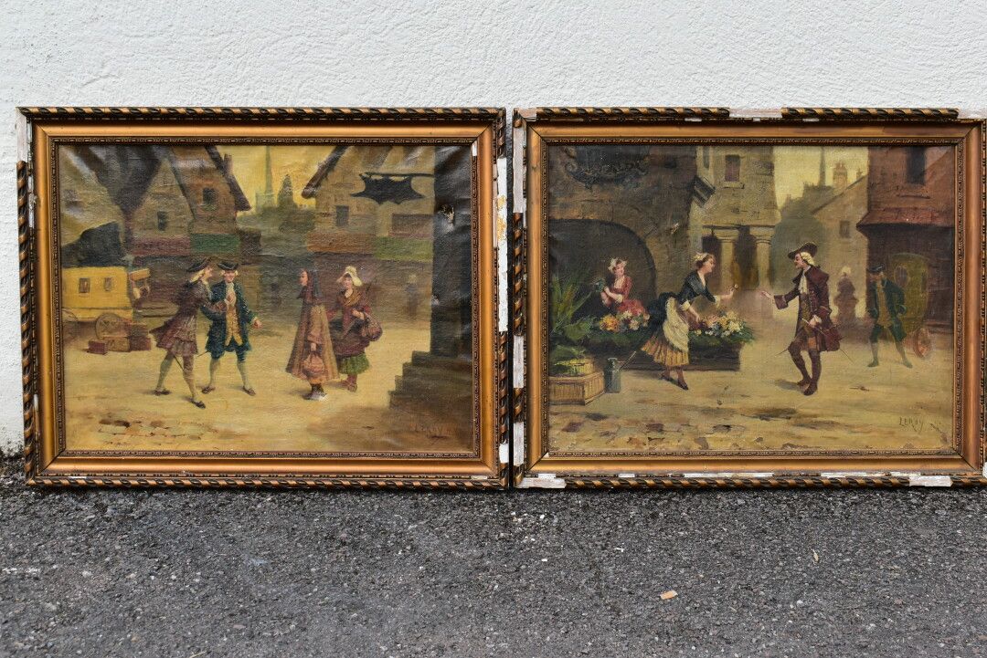 LEROY Ecole française du XIXème siècle, Scènes galantes, paires de huile sur toi&hellip;