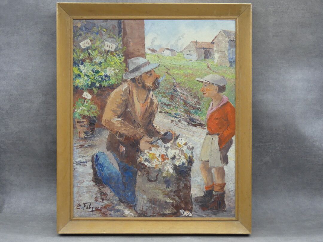 Null Edouard FEBVRE (1885-1967) 园丁，布面油画，左下角有签名。尺寸：46 x 38 cm