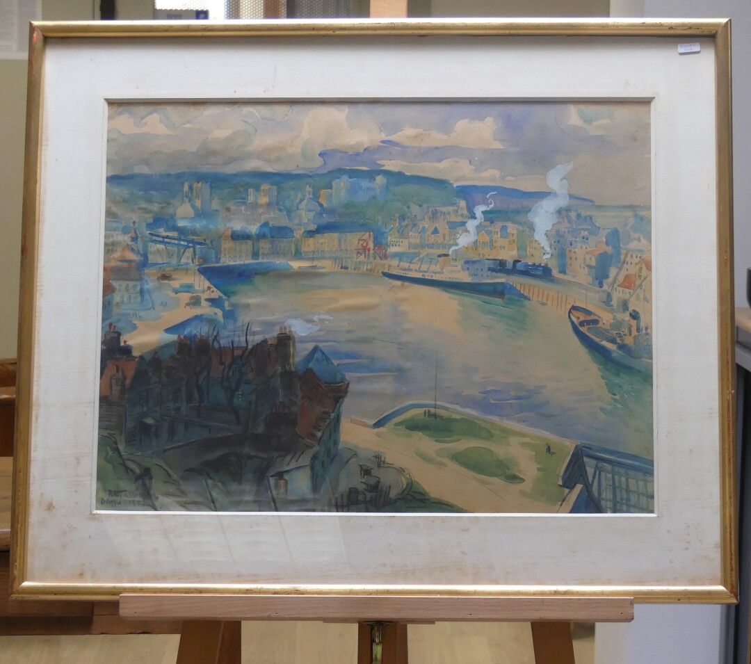 Null P. Le TRIVIDIC. Port de Dieppe, aquarelle sur papier encadrée sous verre. D&hellip;