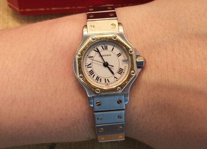 Null CARTIER. Santos model. Ladies' watch in steel and gold, quartz movement, da&hellip;