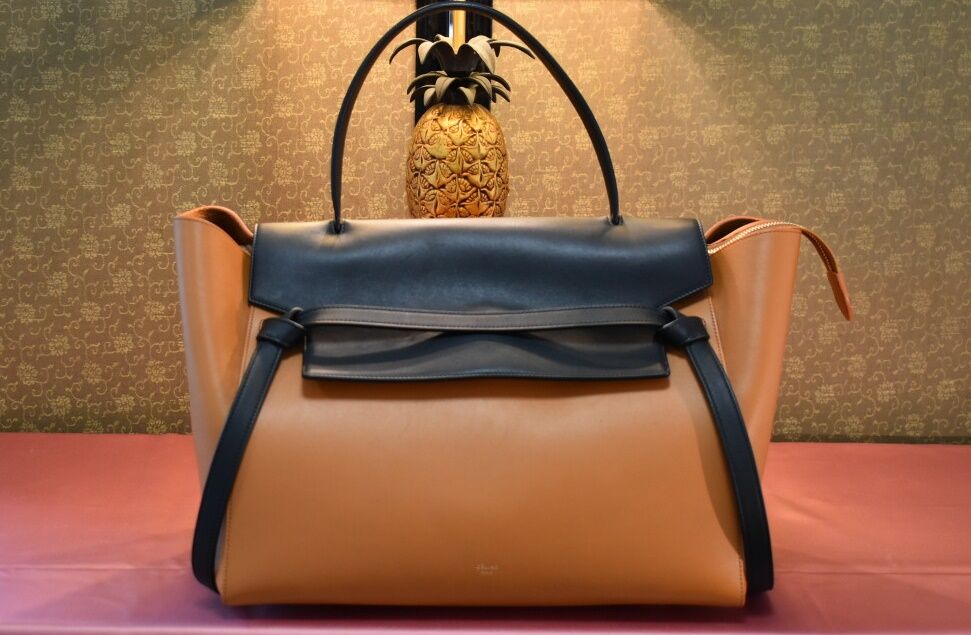 CELINE. Sac en cuir orange et noir. CELINE. Belt model. Handbag in gold and blac&hellip;