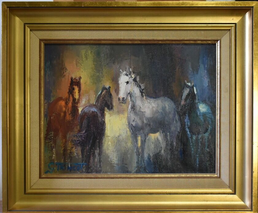 Georges TRINCOT Georges TRINCOT (1921-2005). Chevaux, huile sur toile, Signé en &hellip;