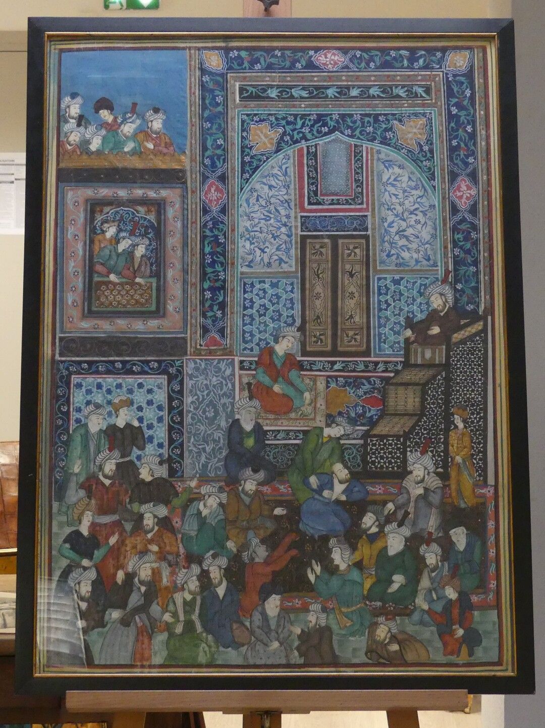 IRAN IRAN, scène de palais, gouache sur tissu. Dimension : 102x74cm. Encadré sou&hellip;
