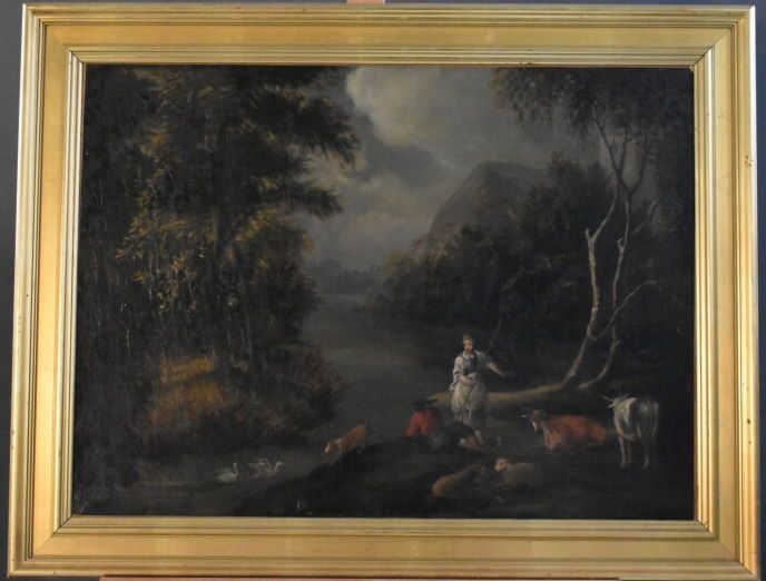 Paysage animé Ecole du XVIIIème siècle, Paysage animé, huile sur toile. Dimensio&hellip;