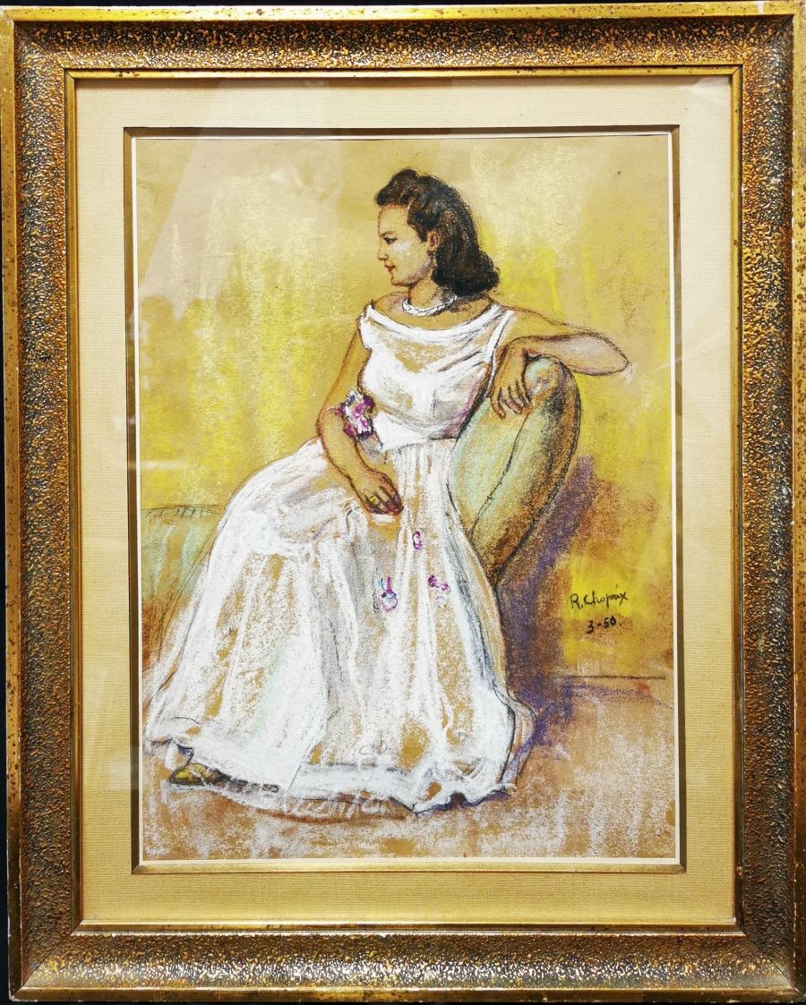 René Louis Marie CHOPRIX, (attribué à), Femme assise en robe blanche René Louis &hellip;