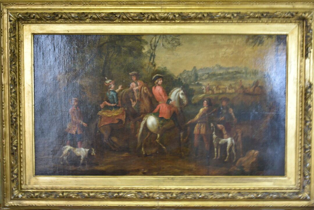 Null Ecole du XVIIIème siècle, Scène de champ de bataille, huile sur toile. Dime&hellip;