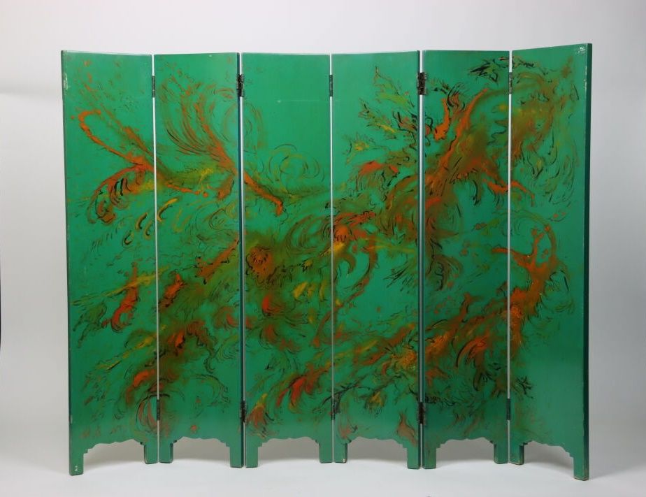 Null French work around 1950. Screen with six green lacquered leaves. Dimension &hellip;