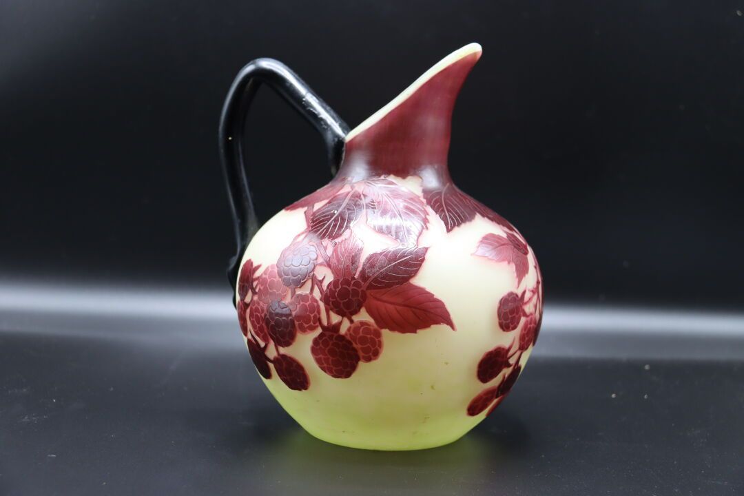 Null André DELATTE NANCY (1887-1953). A multi-layered acid-etched glass jug, dec&hellip;
