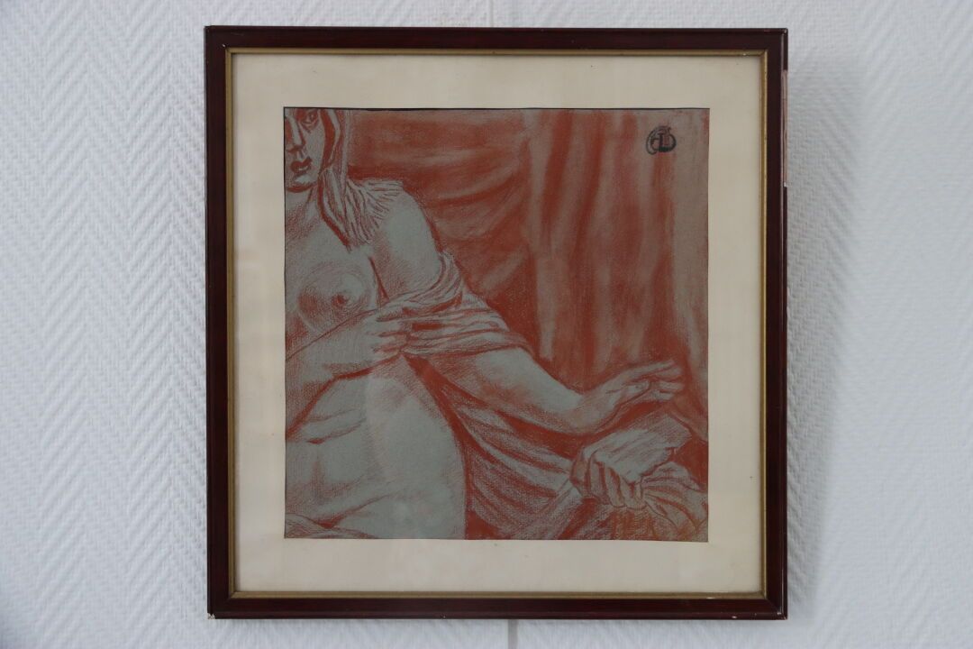 NU School of the XXth century. Nude, charcoal on paper, monogrammed in the upper&hellip;