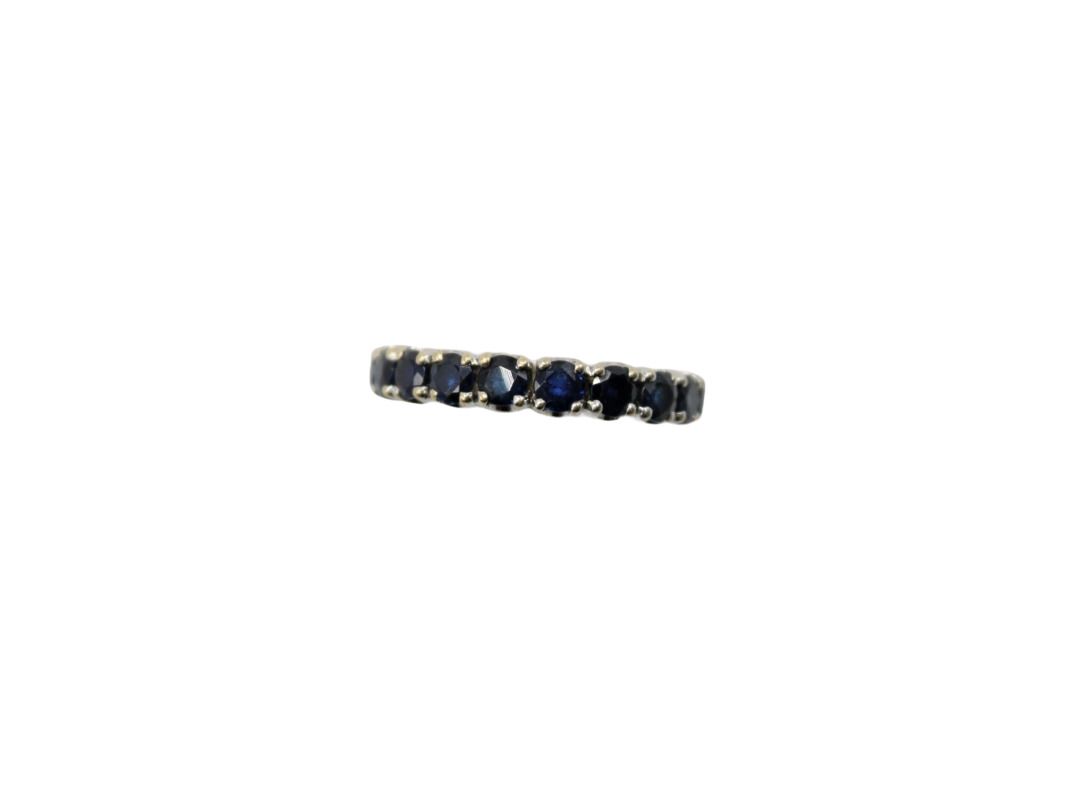Null 750/°白金结婚戒指，镶嵌蓝宝石Ø 2.5 mm tdd 48，毛重3.63 g。
专家：皮埃尔-德拉耶