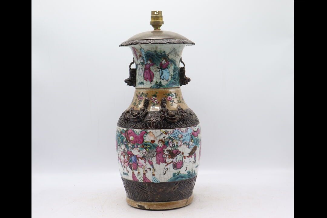 CHINE - Nankin. Vase mounted in lamp, Nanking porcelain, stamped under the base.&hellip;
