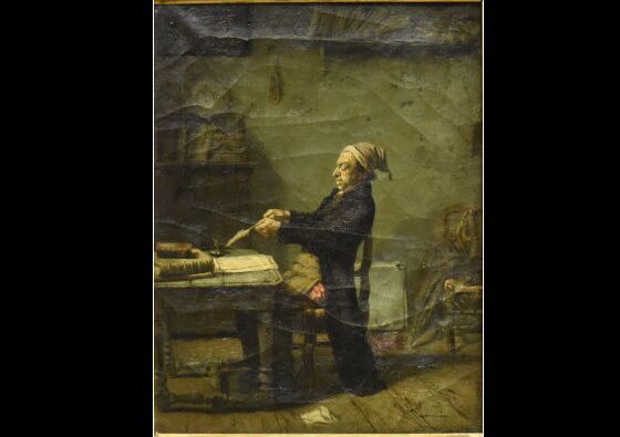 Ecole du XIXe siècle. L'écrivain (Marat ?), huile sur toile en pendant. Dimensio&hellip;