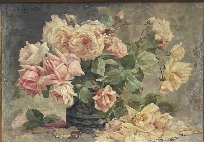École française du XIXe siècle. Bouquet di fiori, olio su tela, firmato in alto &hellip;