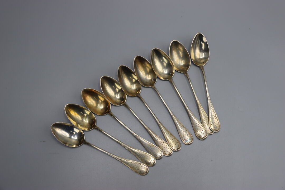 Null Suite of nine silver spoons. Hallmark Minerve. Net weight: 131.9 grams.