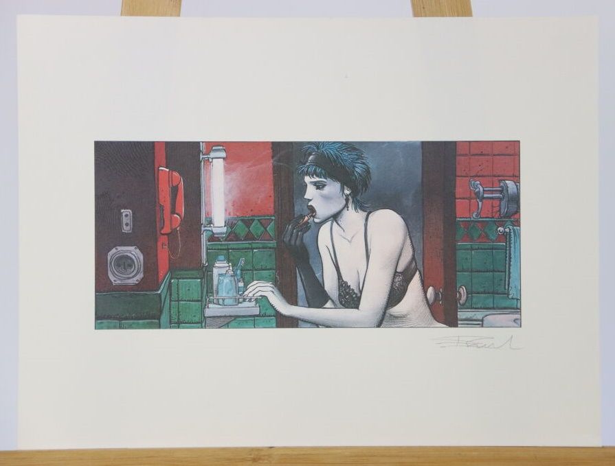 Null 比拉尔-恩基（生于1951年）。被困的女人。彩色平版画。右下方有签名。尺寸：30 x 40 cm