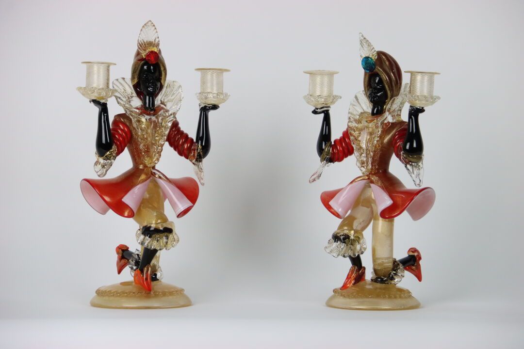 MURANO. MURANO. The servant. Pair of candlesticks with two lights in colored, ir&hellip;