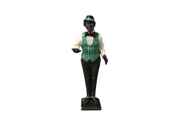Majordome Statue en plâtre d'un homme noir en tenue de majordome rayé vert et bl&hellip;