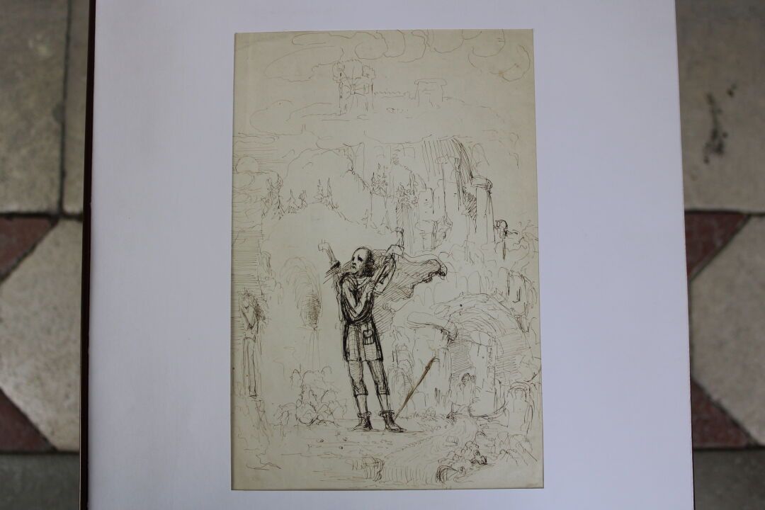 Null [DRAWING], Anonymous, Troubadour, 18th century ink drawing.