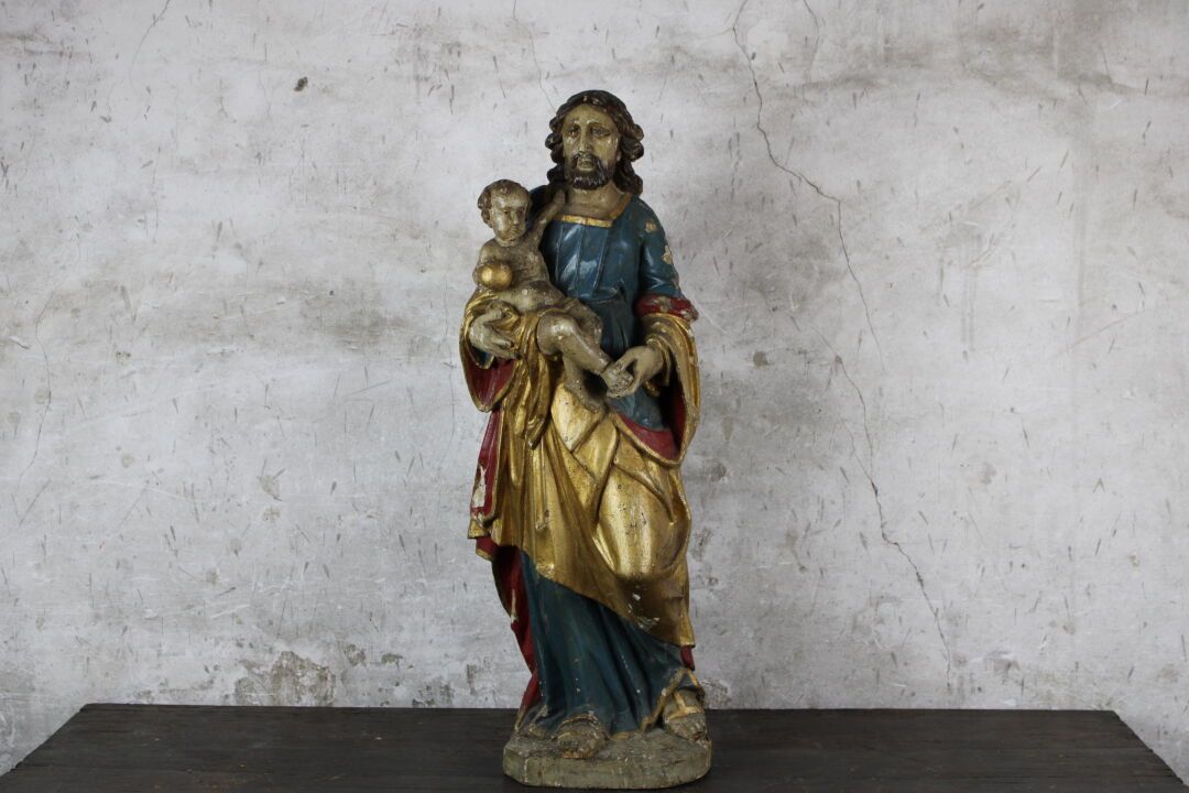 Saint Joseph en bois polychrome Saint Joseph en bois polychrome mouluré et sculp&hellip;