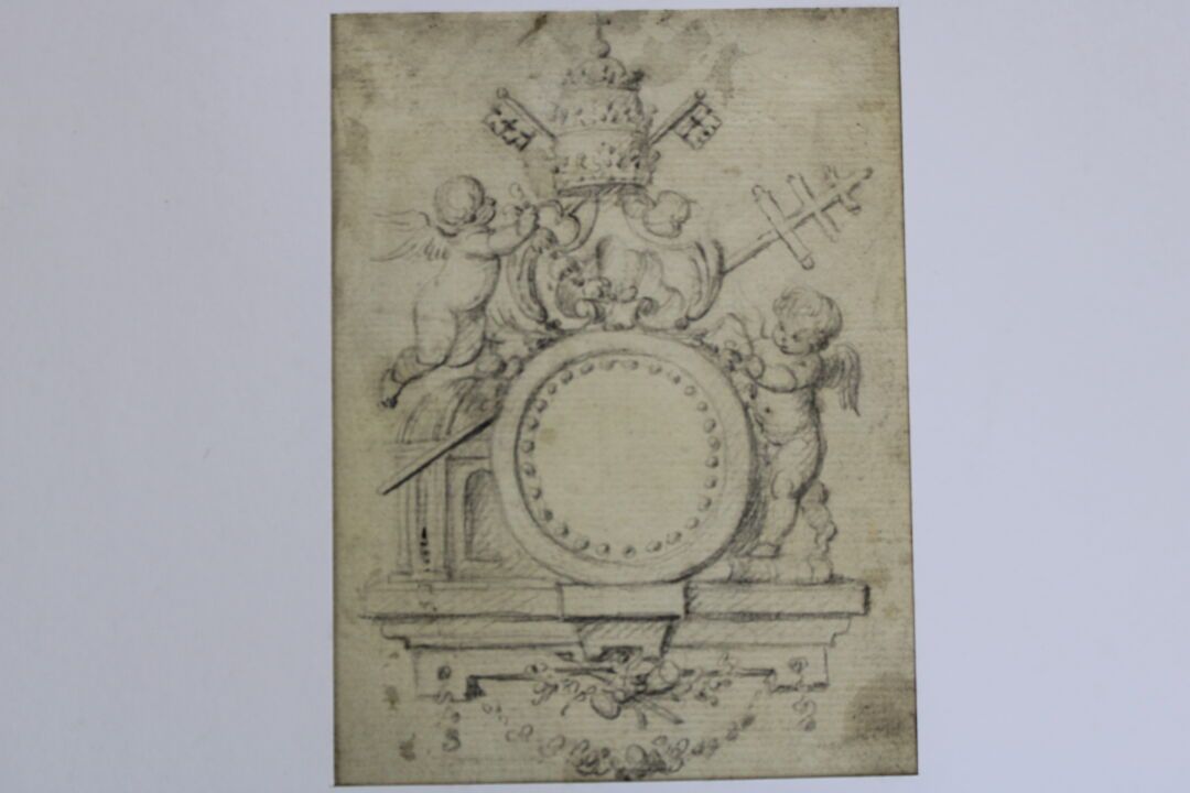Null [DESSIN], Projet de Chapiteau aux deux angelots, dessin au crayon XVIIIe. D&hellip;