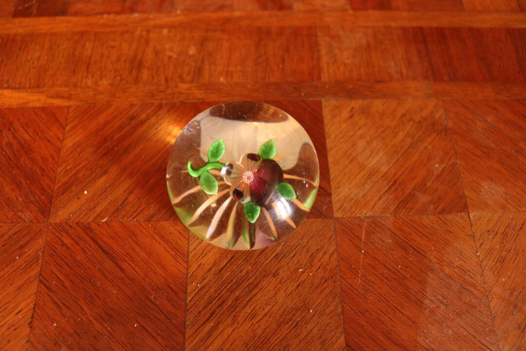 Null 含花装饰的玻璃镇纸球

尺寸：3 x 5 cm