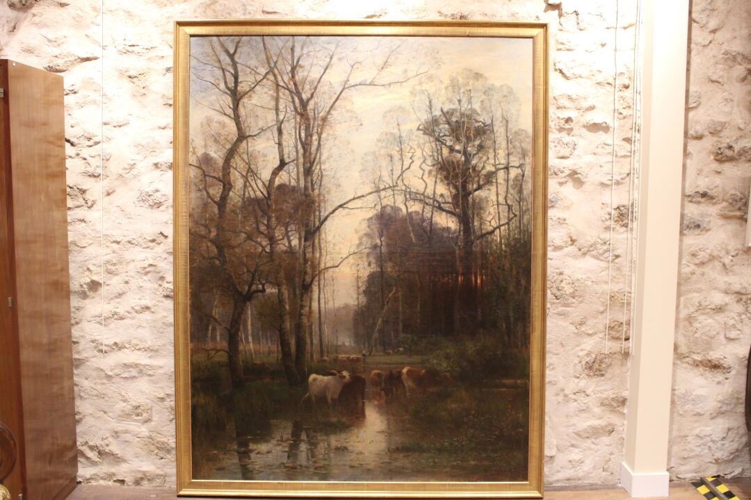 Null Louis-Aimé JAPY (1840-1916), Vaches en sous-bois, 1885, huile sur toile. Di&hellip;