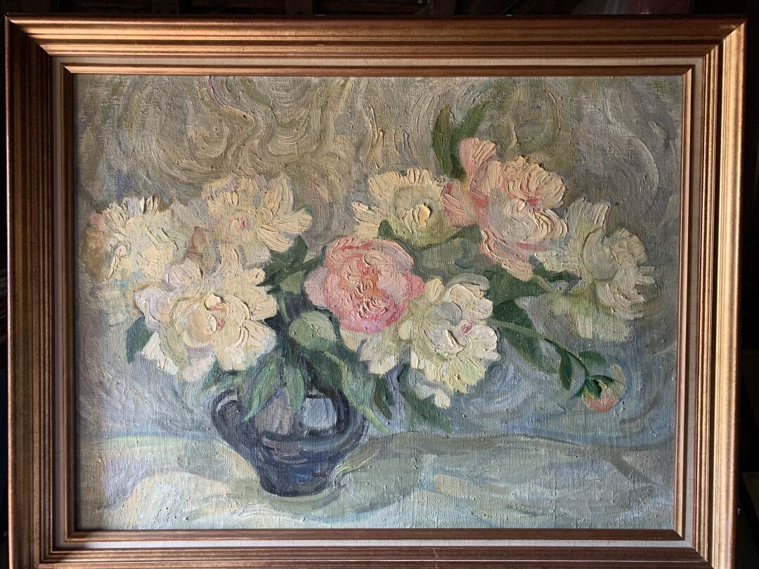 Null French school of the XXth century, still life with peonies, oil on canvas. &hellip;