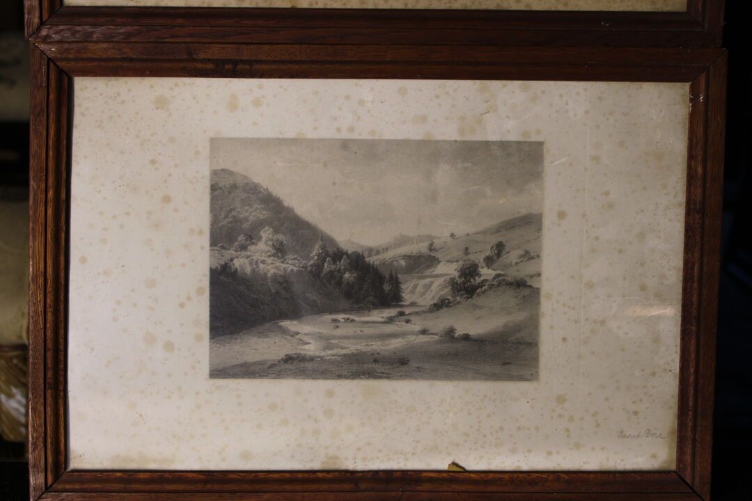 Null Lot of 7 framed pieces with landscape decoration, XIX and XX centuries.