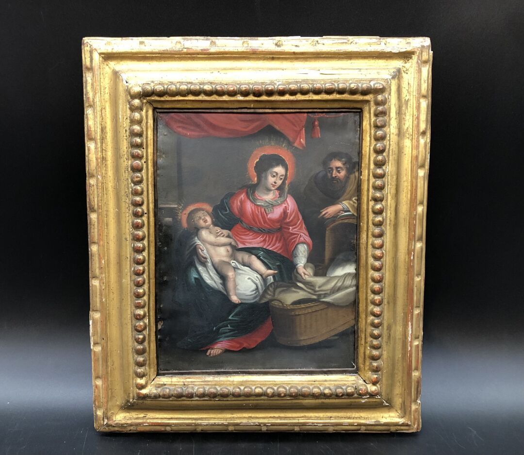 Null Scuola francese del XVIII secolo

Olio su rame 

Vergine e bambino con San &hellip;