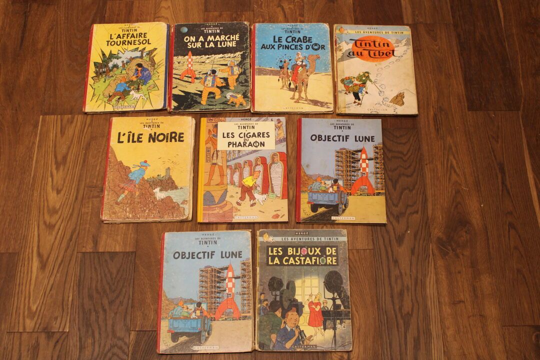 Null [TINTIN], LOT of 9 Hergé albums ,The Adventures of Tintin (1947-1963), incl&hellip;