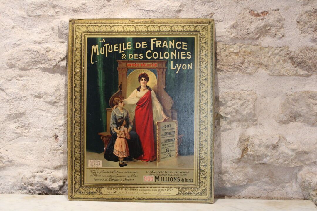 Null [海报] 原创古董海报La MUTUELLE DE FRANCE ET DES COLONIES, Lyon .安装在纸板上。左下角有印章。稀有的。 &hellip;