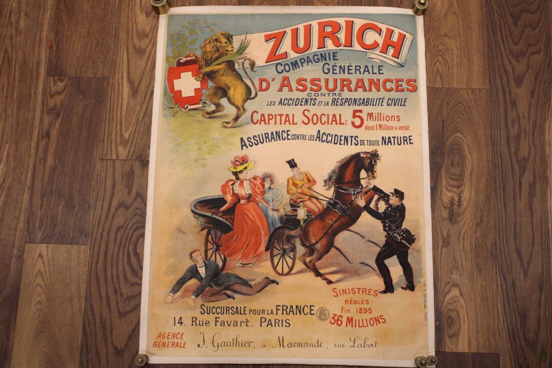 Null [AFFICHE], Original gerahmtes Plakat Compagnie Générale d'Assurances ZURICH&hellip;