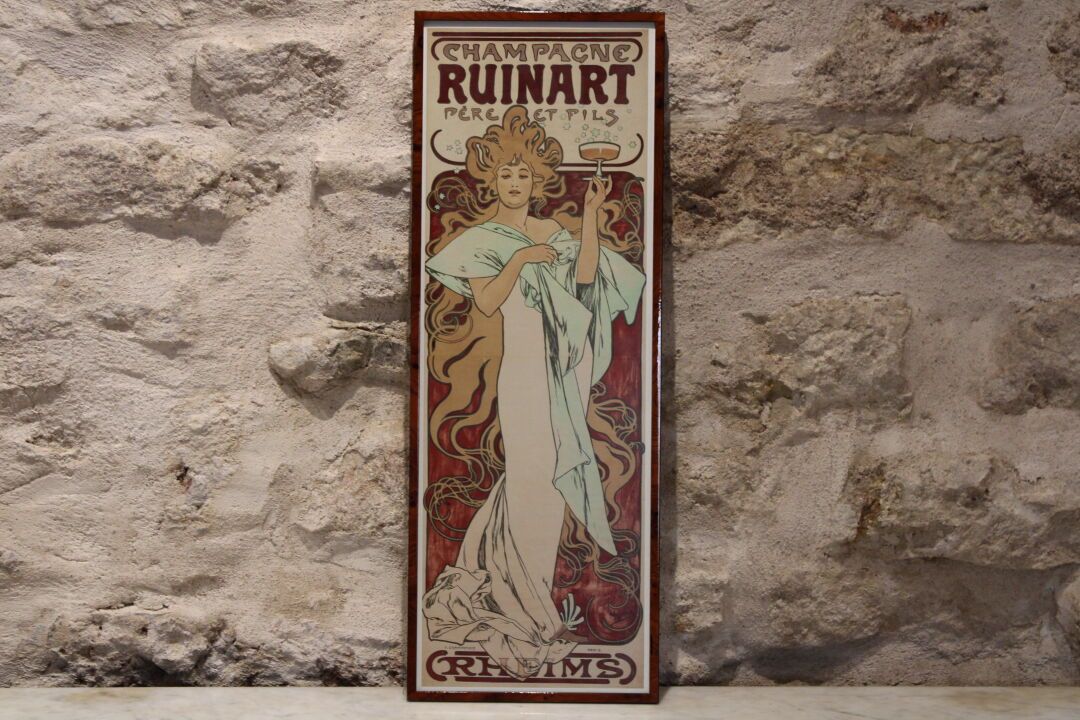 Null [海报]，Champagne RUINART Père et Fils广告海报，新艺术主义风格，复制插图Alfons MUCHA，1896。在玻璃下装&hellip;
