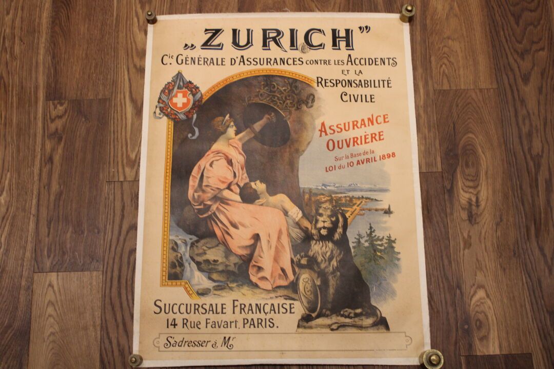 Null [POSTER], Original canvas poster General Insurance Company ZURICH, Workers'&hellip;