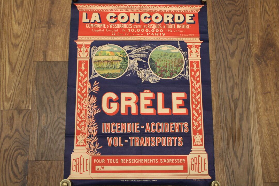 Null [POSTER] , 海报广告LA CONCORDE，保险，冰雹/藤蔓。巴黎，Moulin出版社。

尺寸：79 x 58 厘米。状况良好。