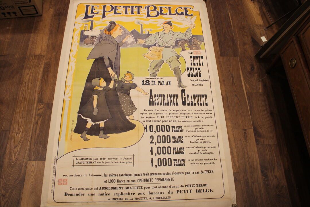 RE [AFFICHE], Eingeklebtes, gestempeltes Originalplakat Le Petit Belge, illustri&hellip;