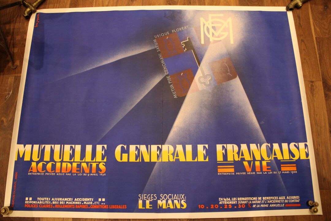 Null [POSTER], Original canvas poster Mutuelle Genérale Française, signed lower &hellip;