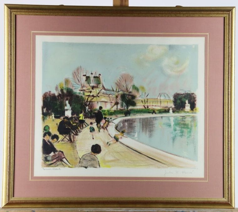 Null Jules HERVE, Le bassin du jardin des Tuileries, lithographie en couleurs, é&hellip;