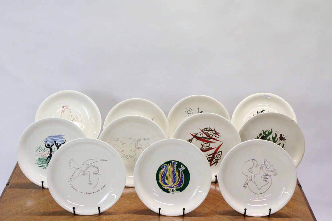 Null SALINS FRANCE. Meeting of eleven earthenware plates: 
- After Picasso six p&hellip;