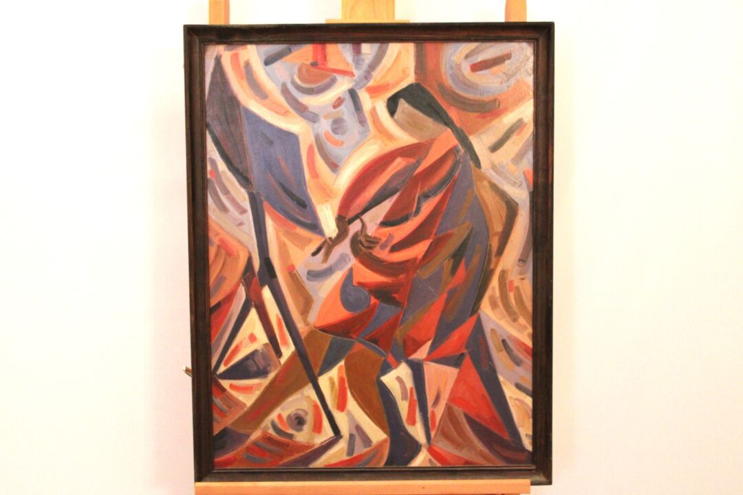 Null Paul-Louis BOLOT (1918-2003)，"小提琴家在他的音乐架前"，油画板，带框。视线尺寸：76x58cm。
